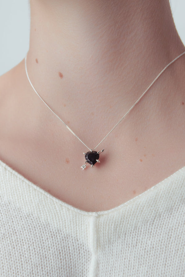 Karen Walker Cupid's Arrow & Heart Necklace Silver Onyx