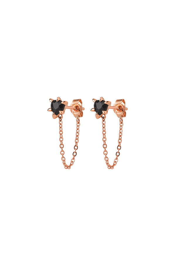 karen walker Cupid's Heart and Chain Studs Rose Gold Onyx