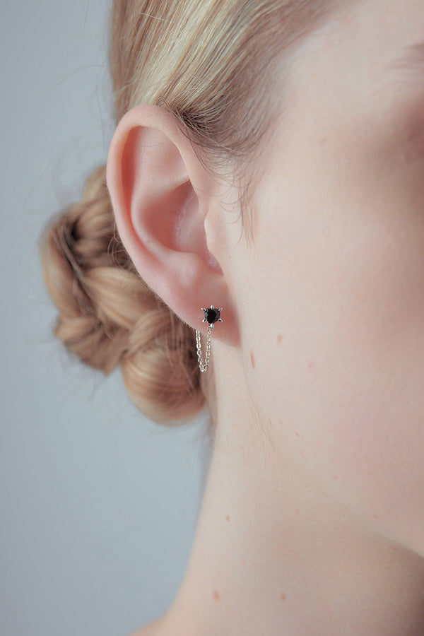 Karen Walker Cupid's Heart And Chain Studs Silver Onyx