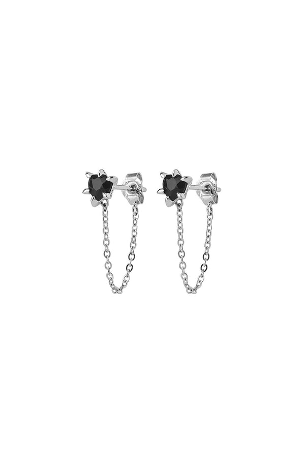 Karen Walker Cupid's Heart And Chain Studs Silver Onyx