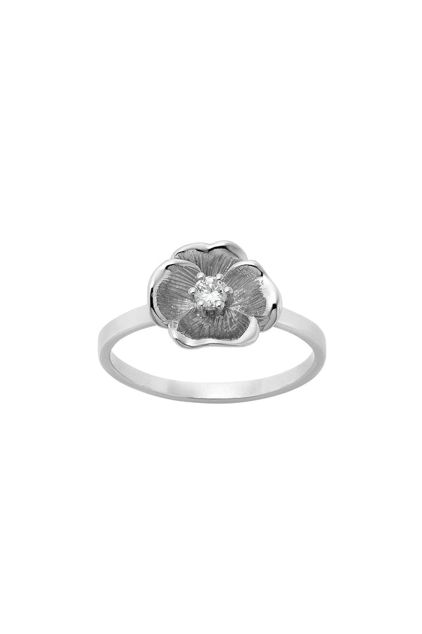 karen walker Diamond Etch Pansy Ring 9ct White Gold .10ct Diamond