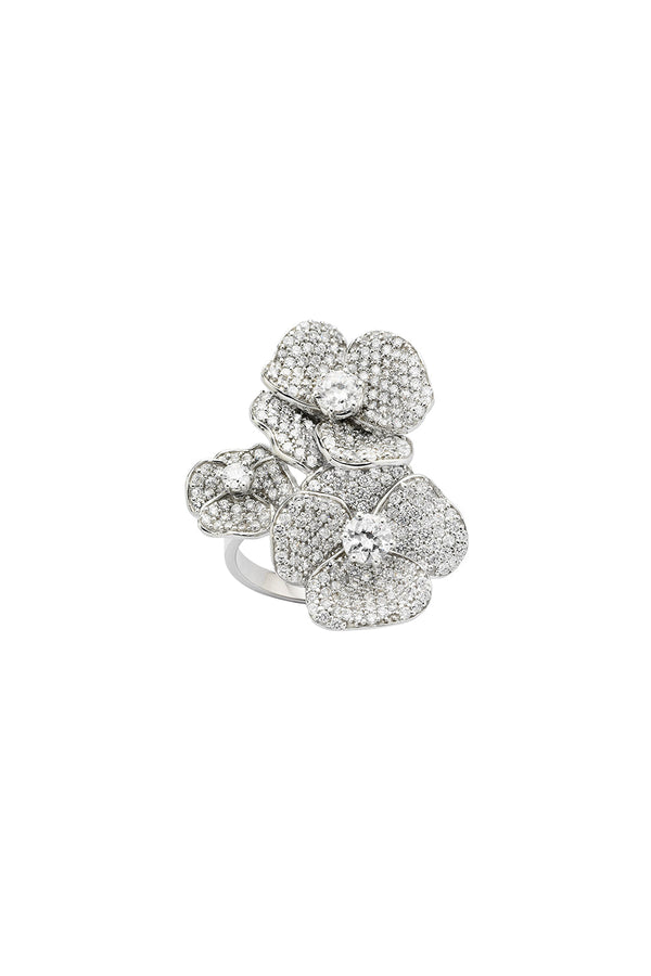 karen walker Diamond Triple Pansy Ring 9ct White Gold 3.68ct Diamond