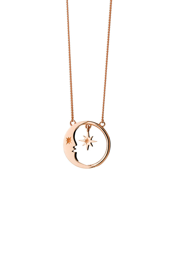 karen walker Eclipse Moon and Star Necklace Rose Gold