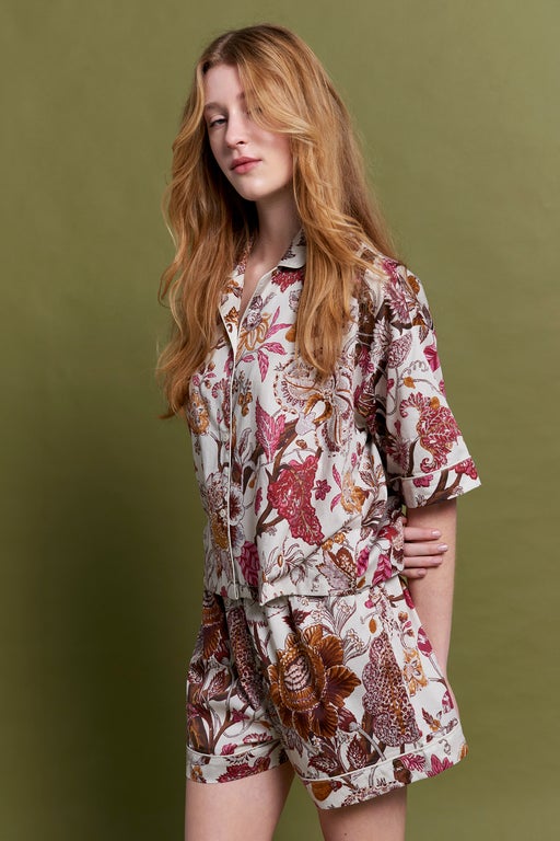 Karen Walker Edwardian Floral Boxer PJ Set Macadamia