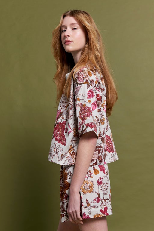 Karen Walker Edwardian Floral Boxer PJ Set Macadamia