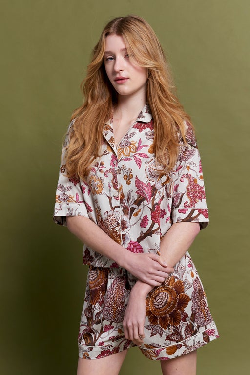 karen walker Edwardian Floral Boxer PJ Set Macadamia