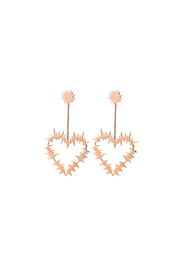 Karen Walker Electric Heart Drop Earrings Rose Gold
