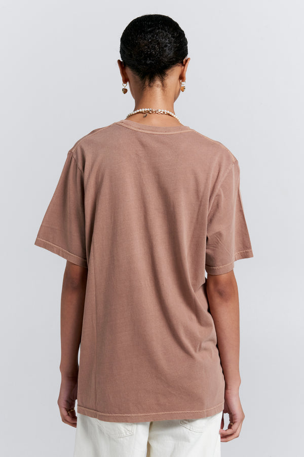 Karen Walker Embroidered Runaway Girl Classic Organic Cotton T-Shirt Taupe