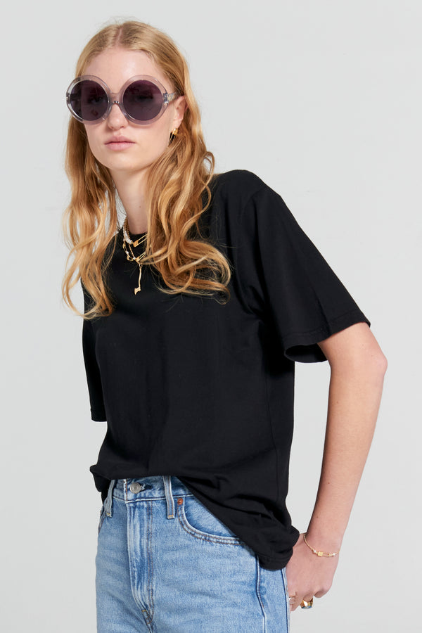 Karen Walker Embroidered Runaway Girl Classic Organic Cotton T-Shirt Black