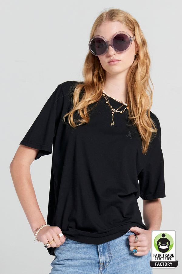 karen walker Embroidered Runaway Girl Classic Organic Cotton T-Shirt Black