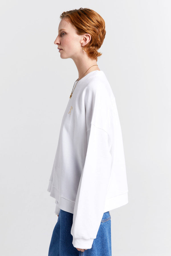 Karen Walker Embroidered Runaway Girl Organic Cotton Crewneck Sweatshirt White