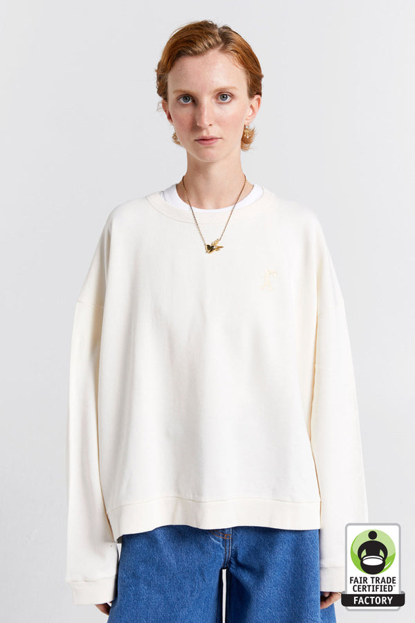 Karen Walker Embroidered Runaway Girl Organic Cotton Crewneck Sweatshirt Ecru