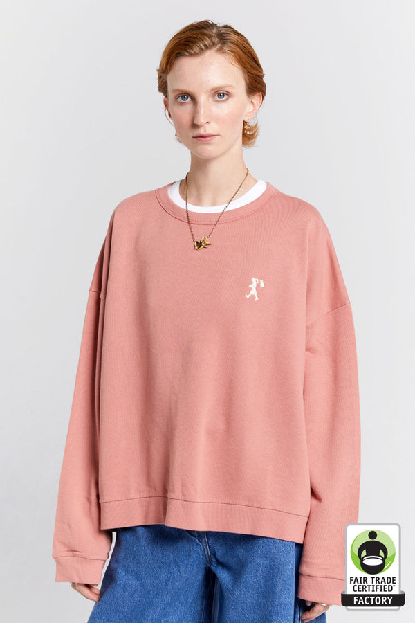 Karen Walker Embroidered Runaway Girl Organic Cotton Crewneck Sweatshirt Rose