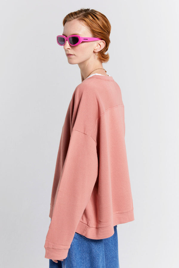 Karen Walker Embroidered Runaway Girl Organic Cotton Crewneck Sweatshirt Rose