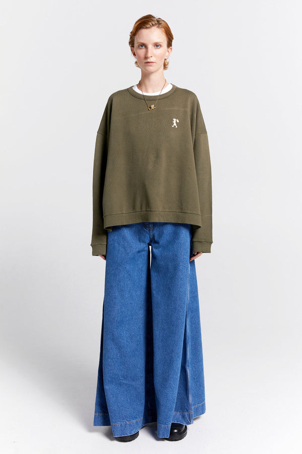 Karen Walker Embroidered Runaway Girl Organic Cotton Crewneck Sweatshirt Hunter Green