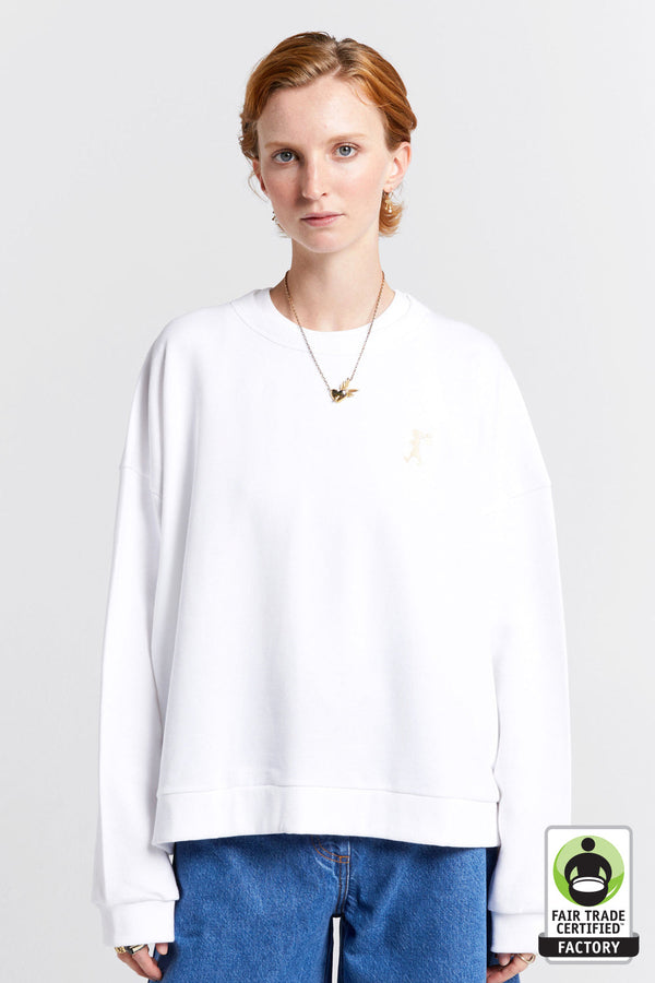 karen walker Embroidered Runaway Girl Organic Cotton Crewneck Sweatshirt White