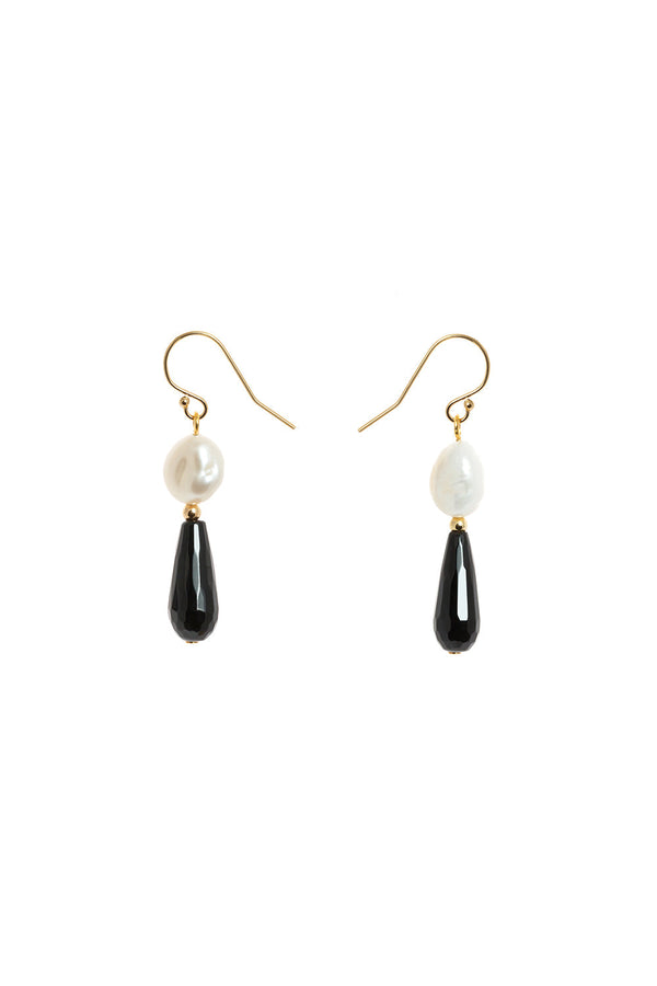 karen walker Everyday Hook Pearl and Black Agate Earrings