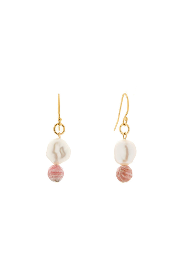karen walker Everyday Hook Pearl and Rhodochrosite Earrings