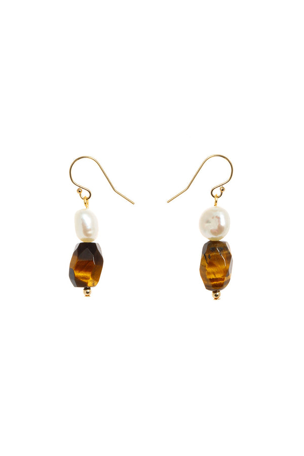 karen walker Everyday Hook Pearl and Tiger's Eye Earrings