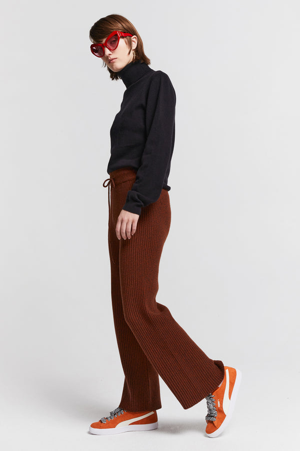Karen Walker Frances Rib Pants Petite Chestnut Marle