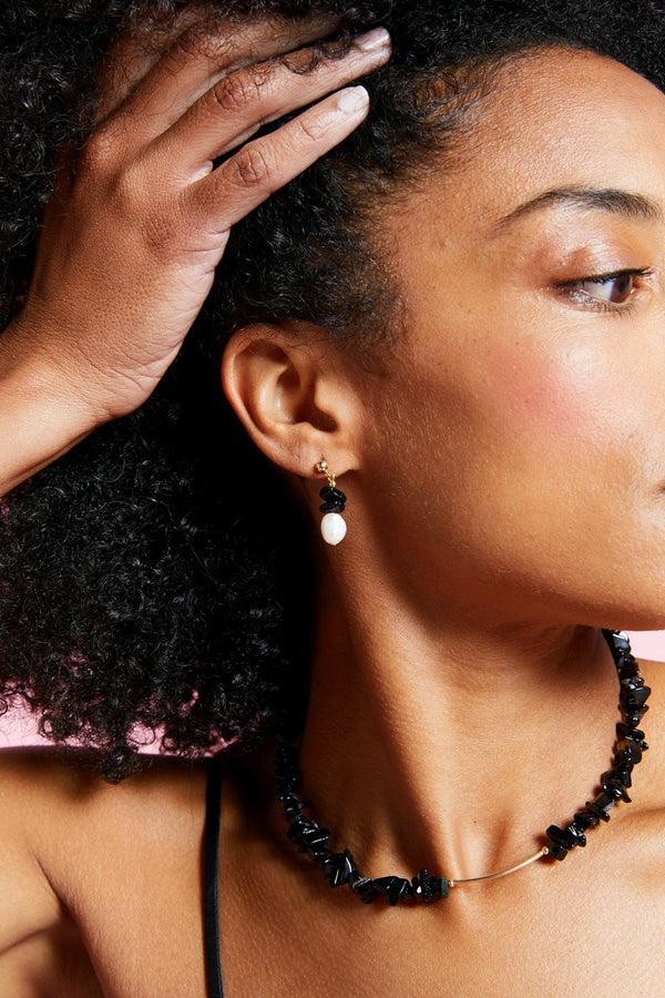 karen walker Gemstone Chip Earring with Gold-Filled Bar Stud