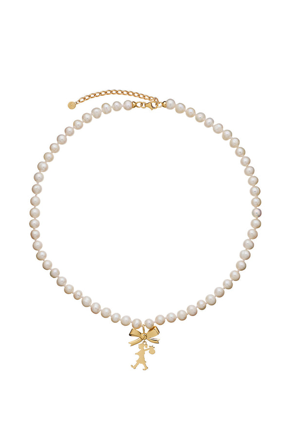 Karen Walker Girl With A Bow & Pearl Necklace Gold-Plated