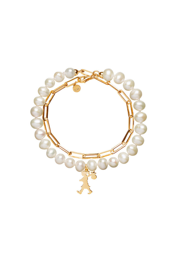 karen walker Girl with all the Pearls and Chain Bracelet Gold