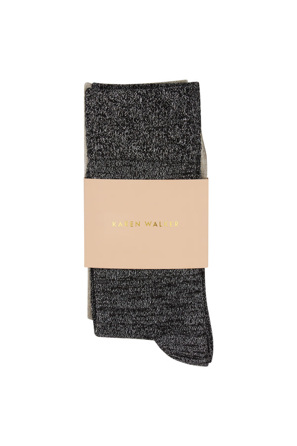 Karen Walker Glitter Socks 2 Pack Natural Silver/Black Silver