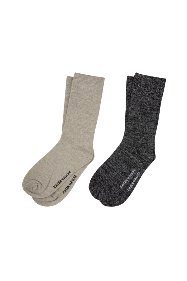 karen walker Glitter Socks 2 Pack Natural Silver/Black Silver
