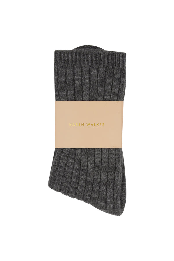 Karen Walker 100% Cashmere Rib Socks Charcoal Marle