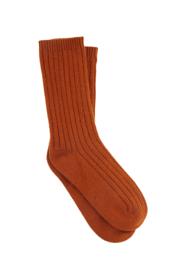 Karen Walker 100% Cashmere Rib Socks Rust