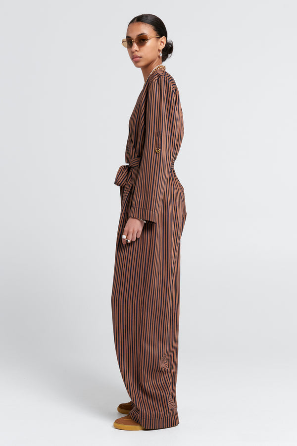 Karen Walker Avenue Jumpsuit Brown Multi Stripe