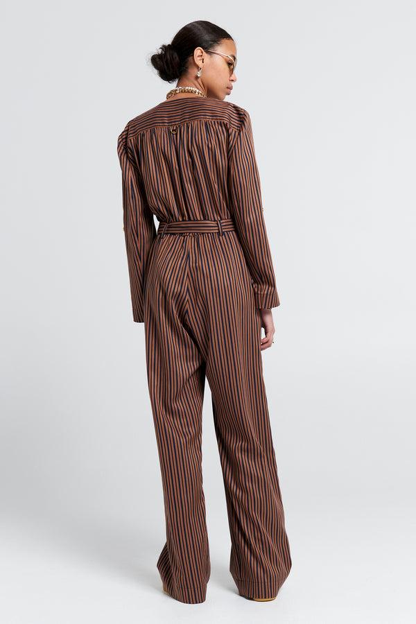 Karen Walker Avenue Jumpsuit Brown Multi Stripe