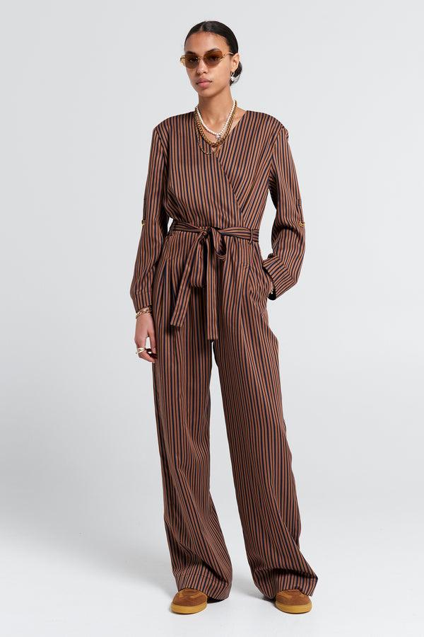 karen walker Avenue Jumpsuit Brown Multi Stripe