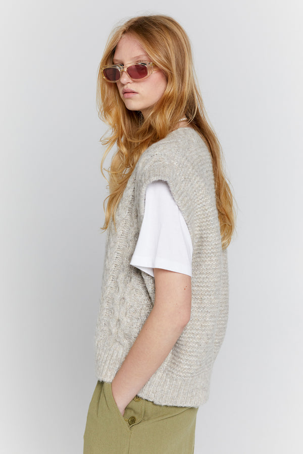 Karen Walker Cable Knit Button Up Vest Driftwood