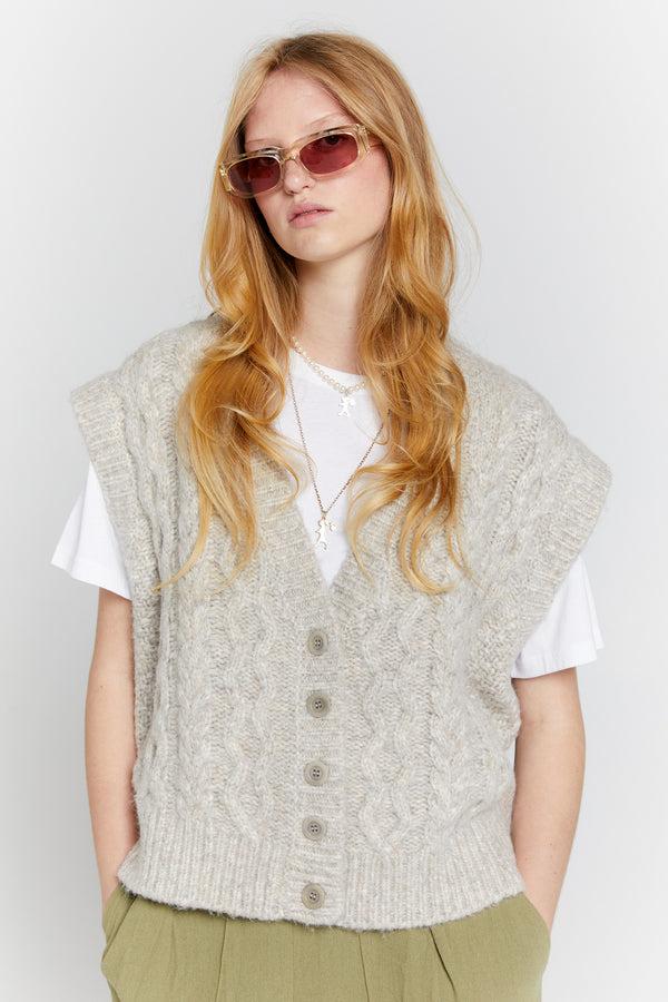 karen walker Cable Knit Button Up Vest Driftwood