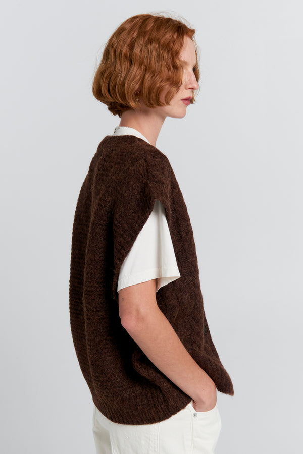 Karen Walker Cable Knit Button Up Vest Port