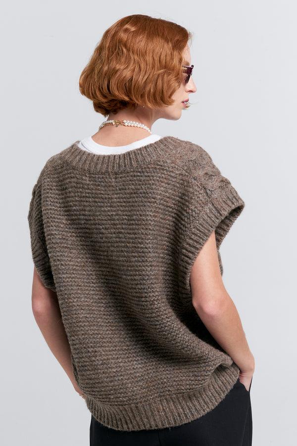 Karen Walker Cable Knit Button Up Vest Walnut