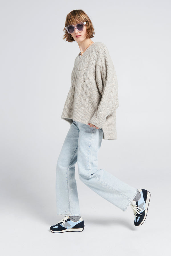 Karen Walker Cable Knit V Neck Sweater Driftwood