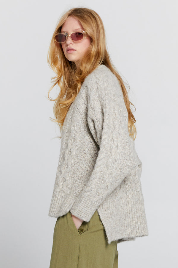 Karen Walker Cable Knit V Neck Sweater Driftwood