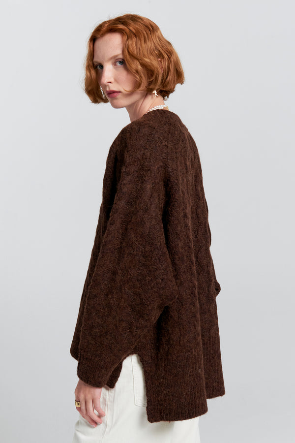 Karen Walker Cable Knit V Neck Sweater Port