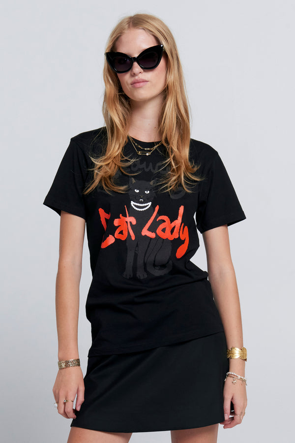 Karen Walker Cat Lady Organic Cotton T-Shirt Black
