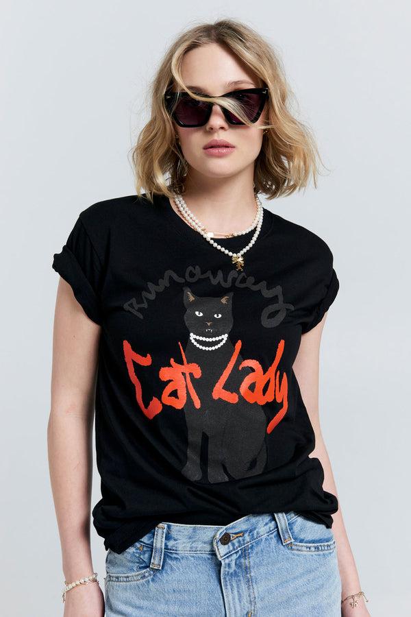 karen walker Cat Lady Organic Cotton T-Shirt Black