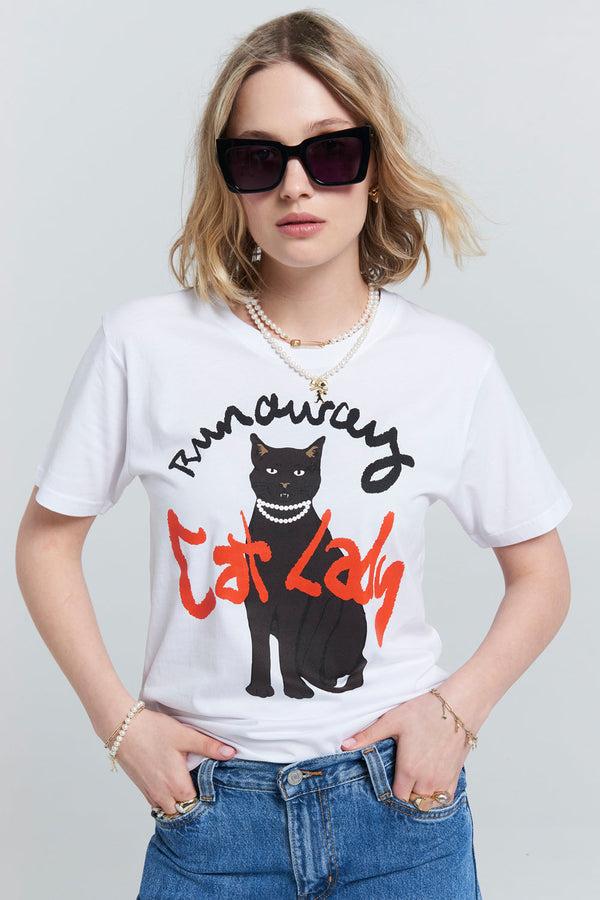 karen walker Cat Lady Organic Cotton T-Shirt White