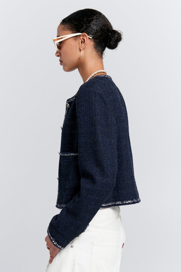 Karen Walker Cropped Bouclé Jacket Navy