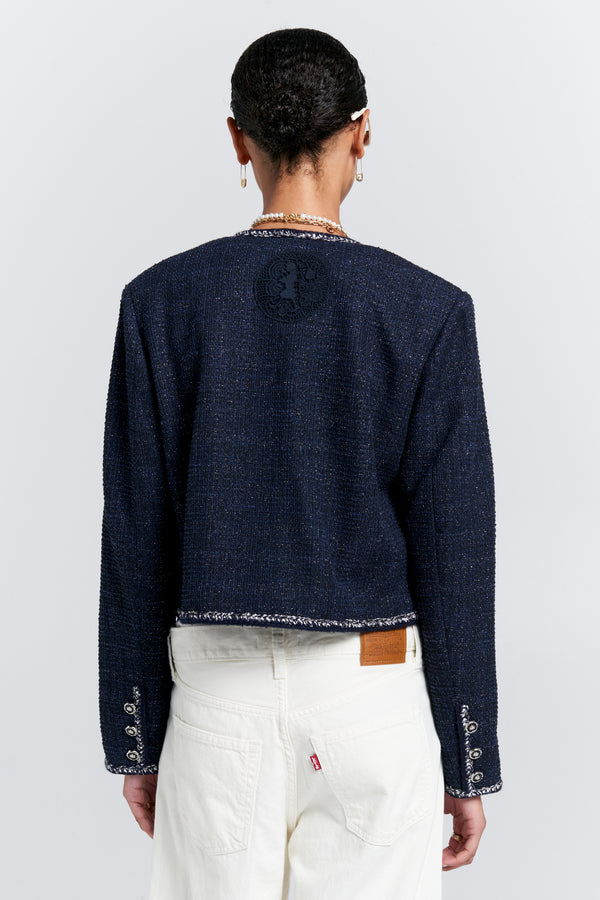 Karen Walker Cropped Bouclé Jacket Navy