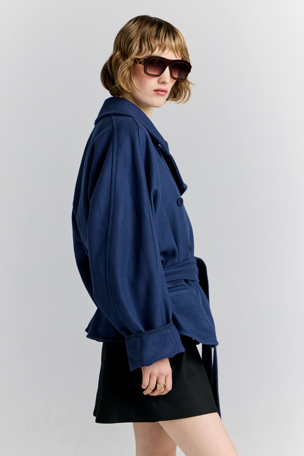 Karen Walker Cropped Underground Coat Navy