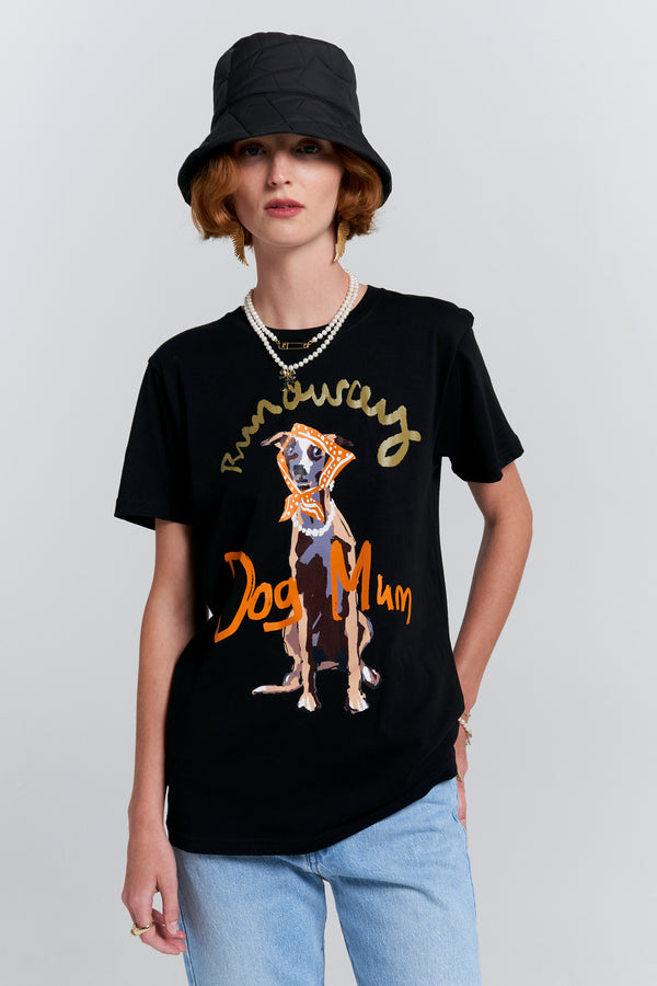 Karen Walker Dog Mum Organic Cotton T-Shirt Black
