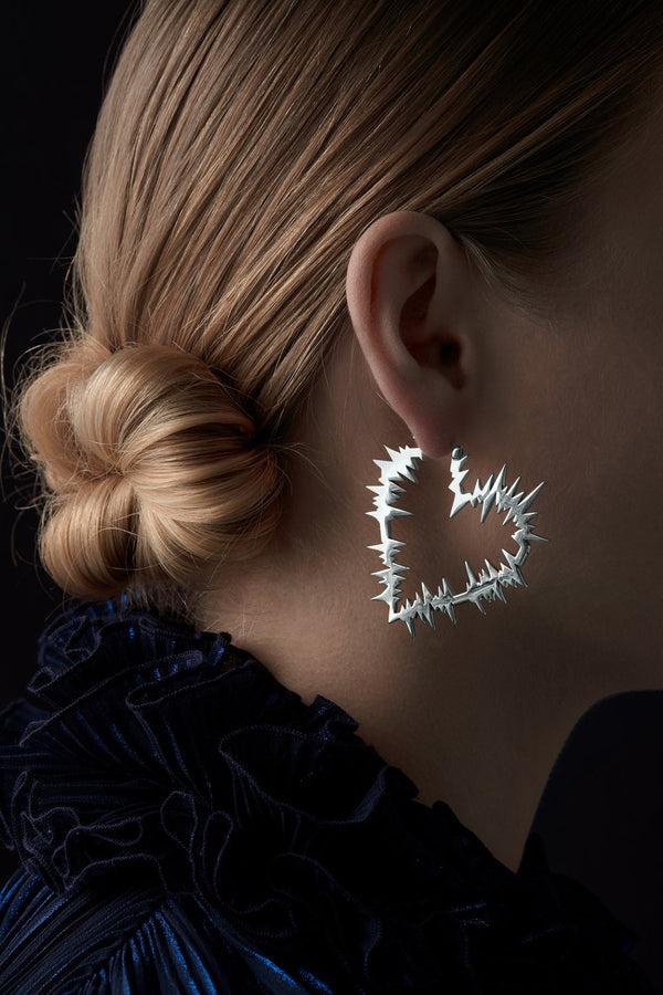 Karen Walker Electric Heart Hoop Earrings Silver