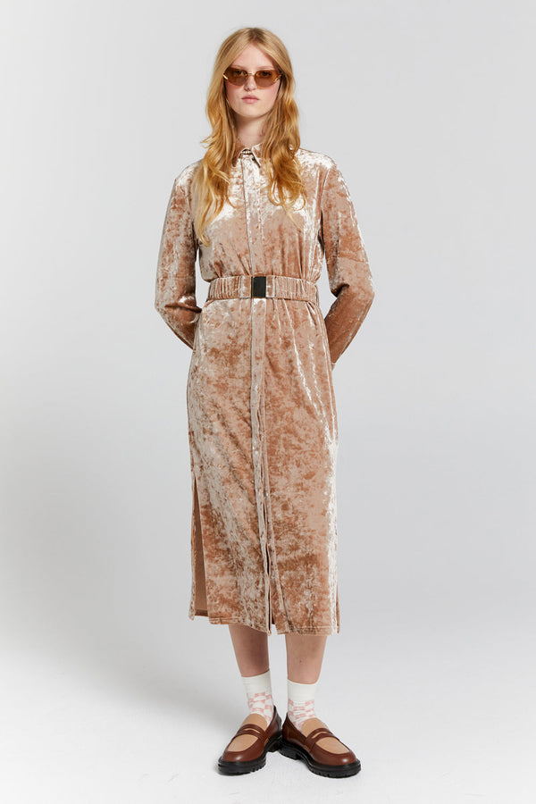 Karen Walker Electric Velvet Shirt Dress Champagne